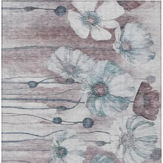 Teal Blue Aqua And Ivory Floral Washable Indoor Outdoor Area Rug Photo 5