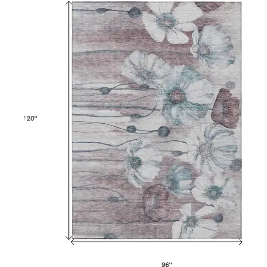 Teal Blue Aqua And Ivory Floral Washable Indoor Outdoor Area Rug Photo 3