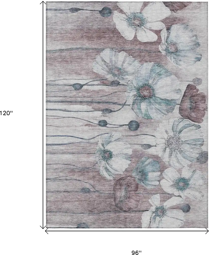 Teal Blue Aqua And Ivory Floral Washable Indoor Outdoor Area Rug Photo 3