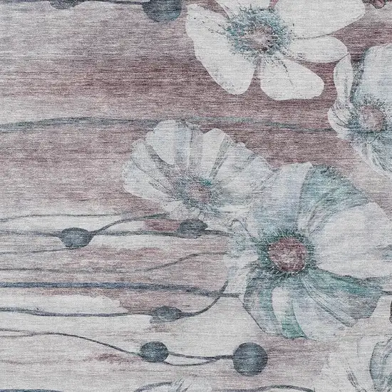 Teal Blue Aqua And Ivory Floral Washable Indoor Outdoor Area Rug Photo 4
