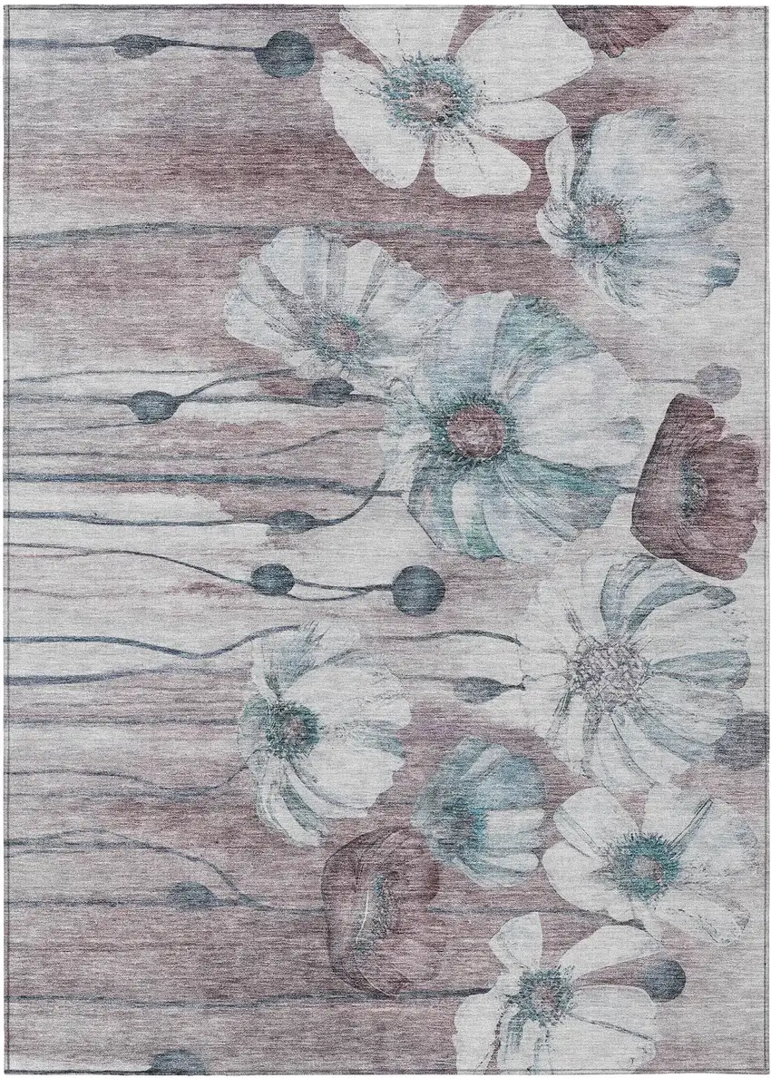 Teal Blue Aqua And Ivory Floral Washable Indoor Outdoor Area Rug Photo 1