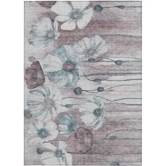 Teal Blue Aqua And Ivory Floral Washable Indoor Outdoor Area Rug Photo 5