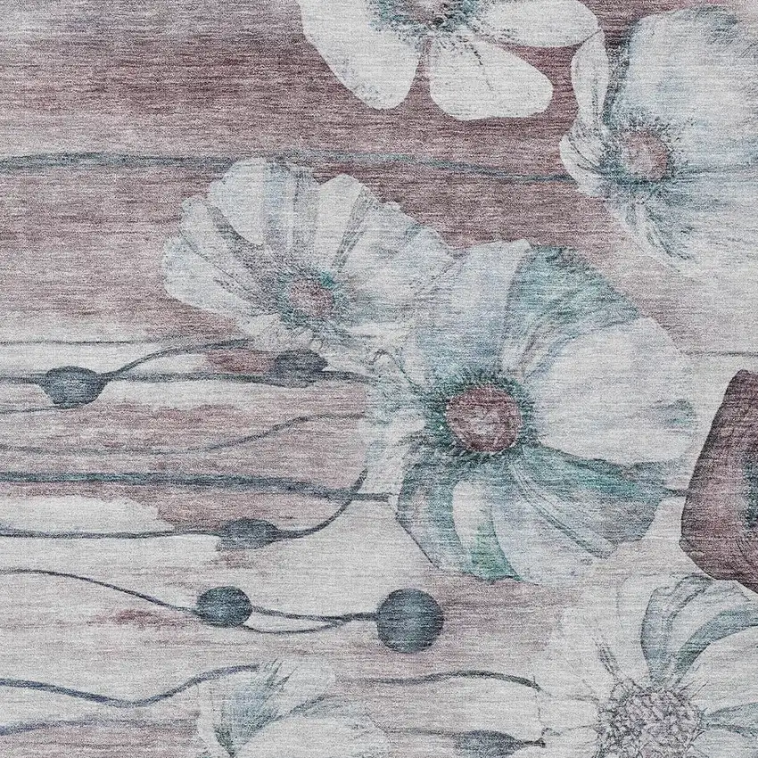 Teal Blue Aqua And Ivory Floral Washable Indoor Outdoor Area Rug Photo 4