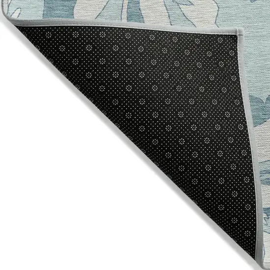Teal Blue Aqua And Ivory Floral Washable Indoor Outdoor Area Rug Photo 4