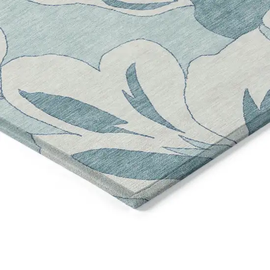 Teal Blue Aqua And Ivory Floral Washable Indoor Outdoor Area Rug Photo 5