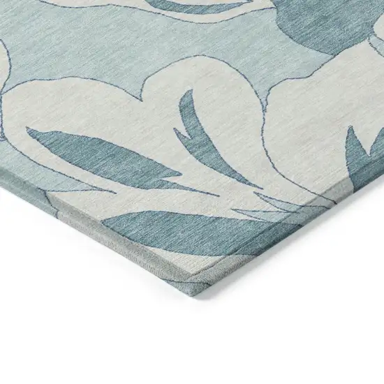 Teal Blue Aqua And Ivory Floral Washable Indoor Outdoor Area Rug Photo 5