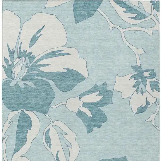 Teal Blue Aqua And Ivory Floral Washable Indoor Outdoor Area Rug Photo 7