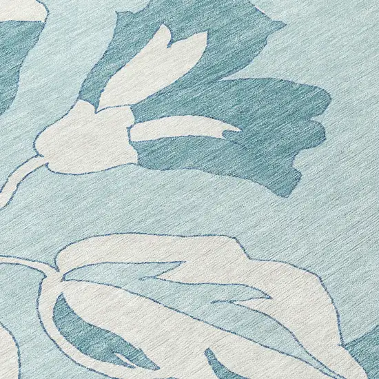 Teal Blue Aqua And Ivory Floral Washable Indoor Outdoor Area Rug Photo 6
