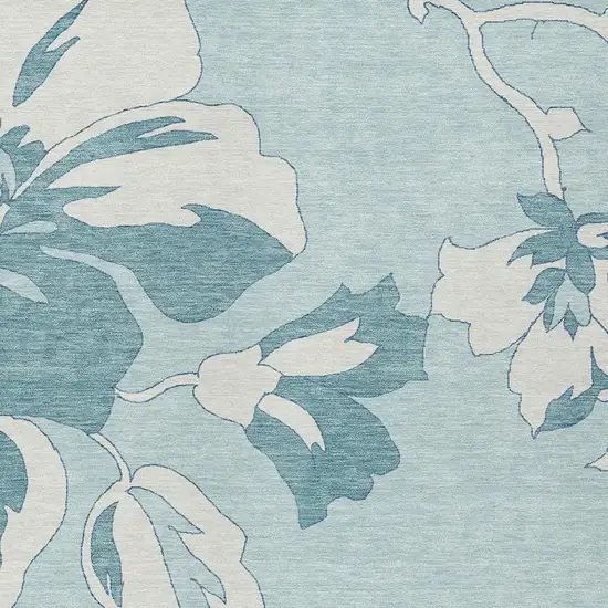 Teal Blue Aqua And Ivory Floral Washable Indoor Outdoor Area Rug Photo 7