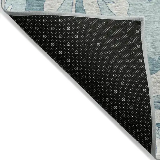 Teal Blue Aqua And Ivory Floral Washable Indoor Outdoor Area Rug Photo 4