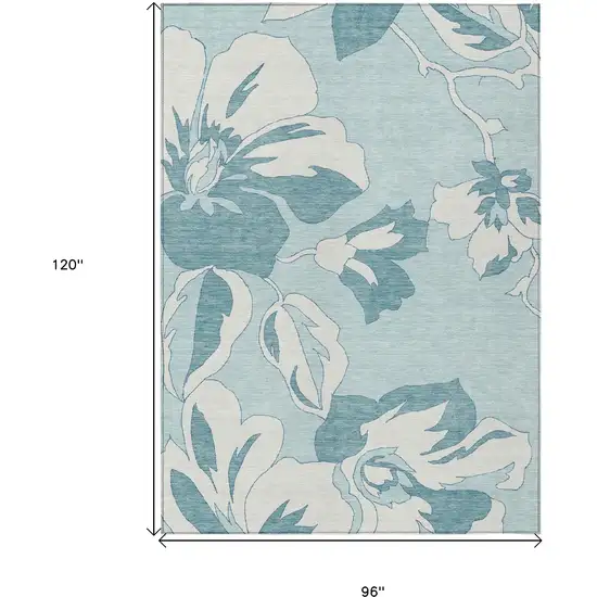Teal Blue Aqua And Ivory Floral Washable Indoor Outdoor Area Rug Photo 3