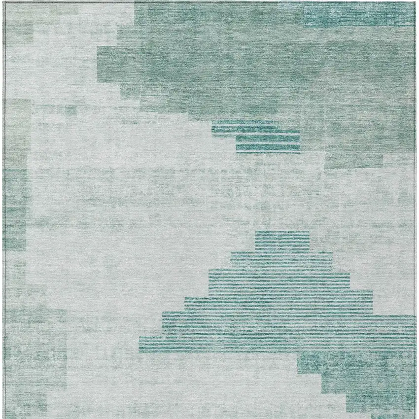 Teal Blue Aqua And Ivory Geometric Washable Indoor Outdoor Area Rug Photo 9