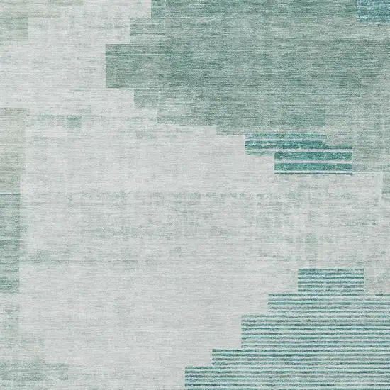 Teal Blue Aqua And Ivory Geometric Washable Indoor Outdoor Area Rug Photo 4