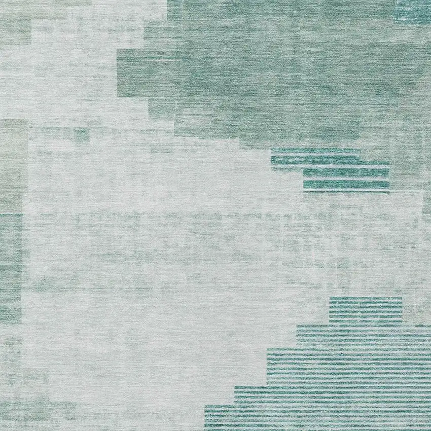 Teal Blue Aqua And Ivory Geometric Washable Indoor Outdoor Area Rug Photo 4