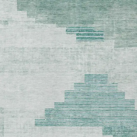 Teal Blue Aqua And Ivory Geometric Washable Indoor Outdoor Area Rug Photo 9