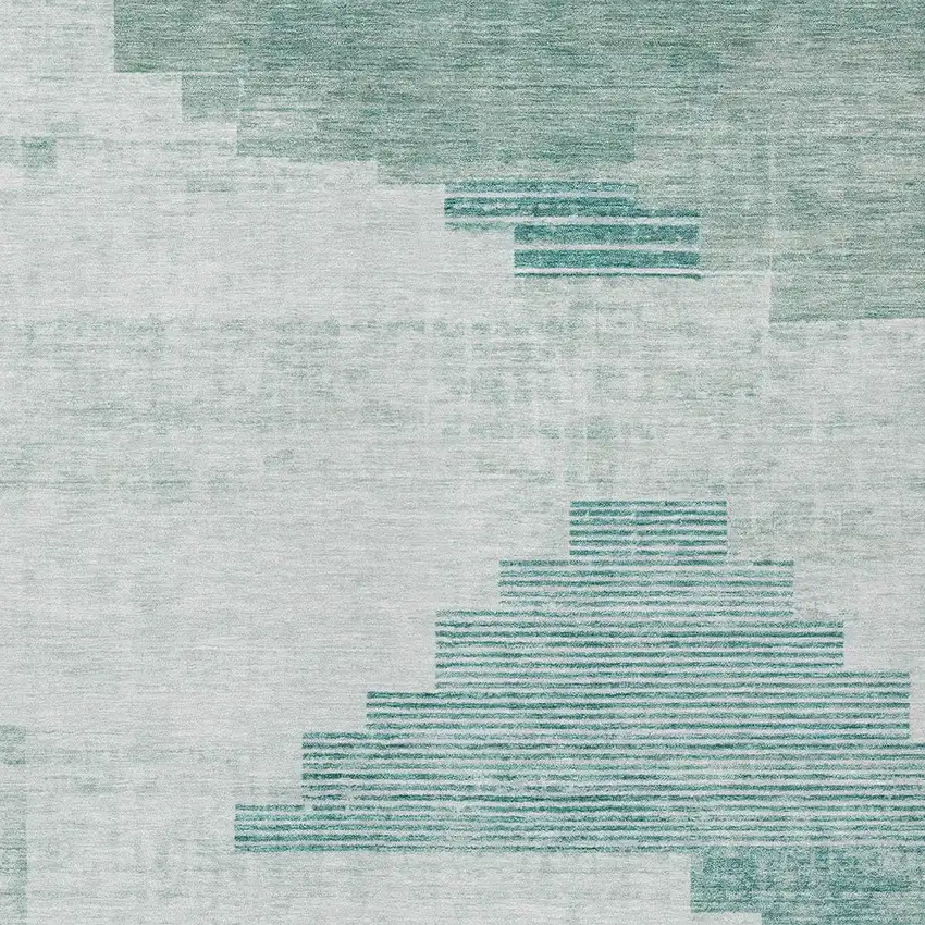 Teal Blue Aqua And Ivory Geometric Washable Indoor Outdoor Area Rug Photo 9