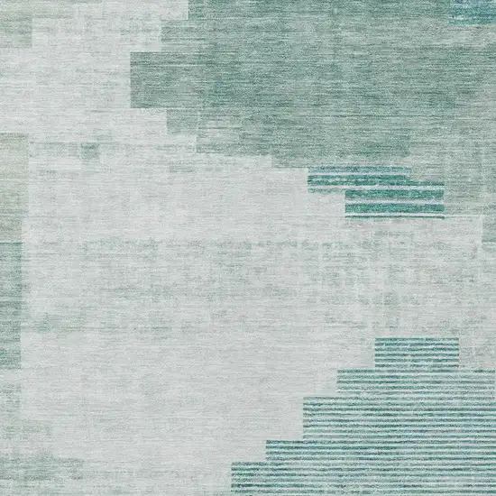 Teal Blue Aqua And Ivory Geometric Washable Indoor Outdoor Area Rug Photo 4