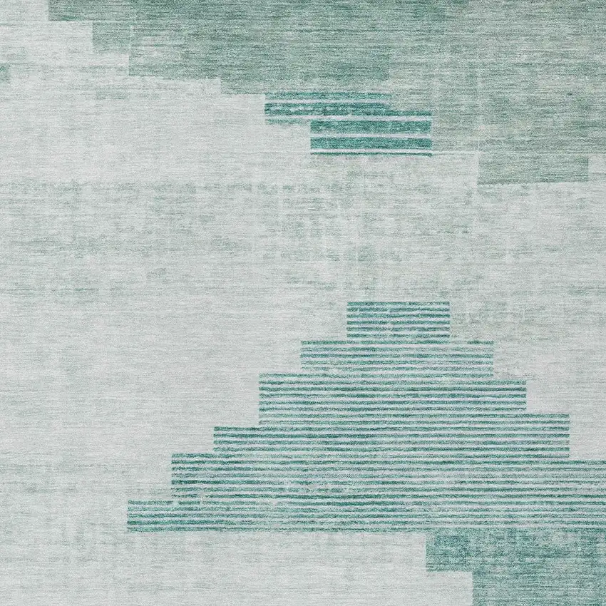 Teal Blue Aqua And Ivory Geometric Washable Indoor Outdoor Area Rug Photo 9