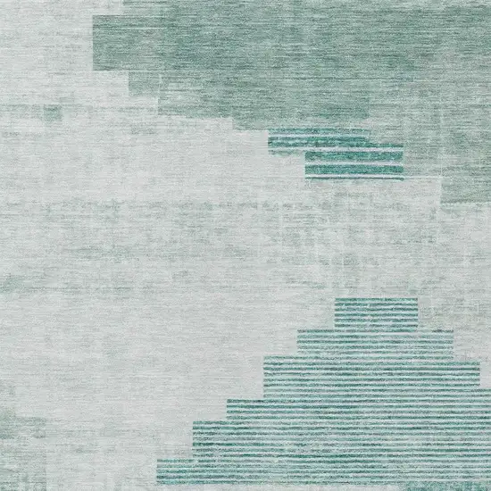 Teal Blue Aqua And Ivory Geometric Washable Indoor Outdoor Area Rug Photo 4