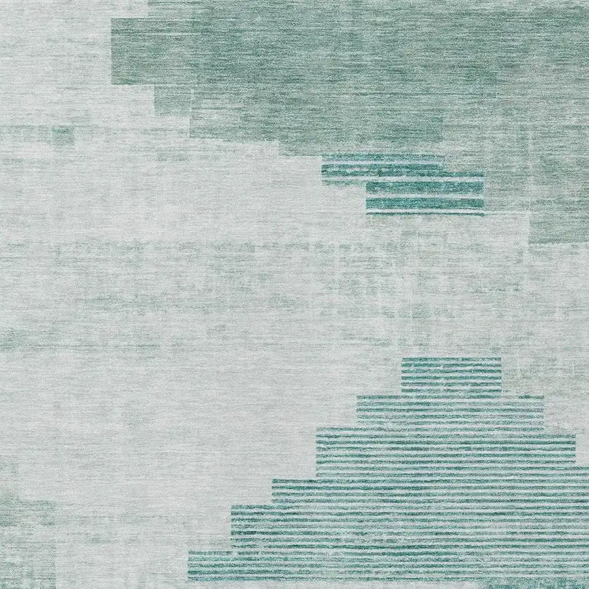 Teal Blue Aqua And Ivory Geometric Washable Indoor Outdoor Area Rug Photo 4