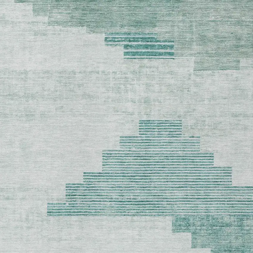 Teal Blue Aqua And Ivory Geometric Washable Indoor Outdoor Area Rug Photo 9