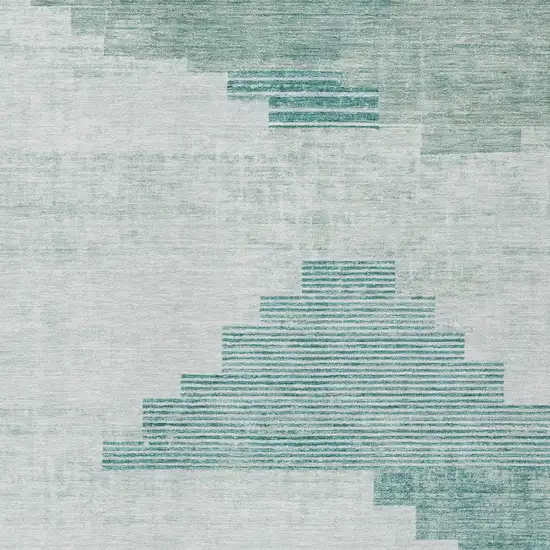 Teal Blue Aqua And Ivory Geometric Washable Indoor Outdoor Area Rug Photo 9