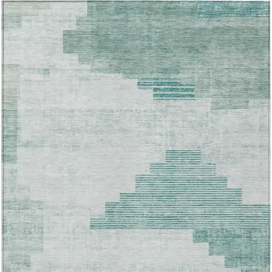 Teal Blue Aqua And Ivory Geometric Washable Indoor Outdoor Area Rug Photo 4