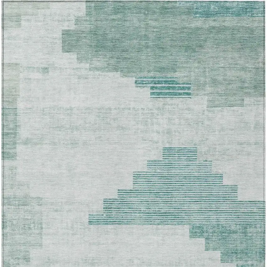 Teal Blue Aqua And Ivory Geometric Washable Indoor Outdoor Area Rug Photo 4