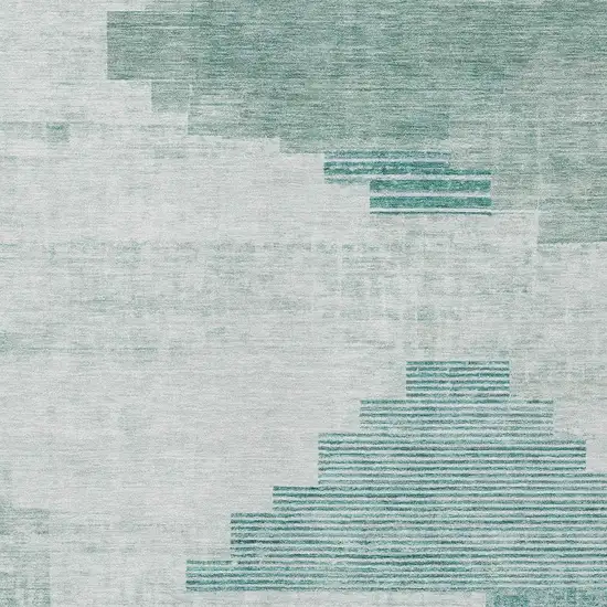 Teal Blue Aqua And Ivory Geometric Washable Indoor Outdoor Area Rug Photo 3