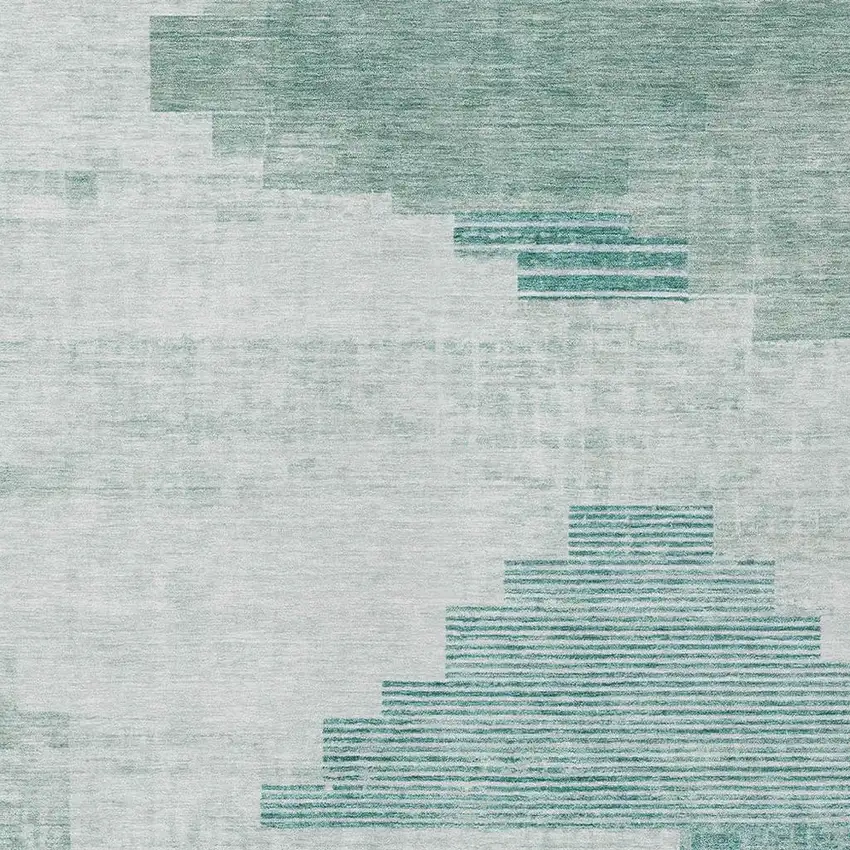 Teal Blue Aqua And Ivory Geometric Washable Indoor Outdoor Area Rug Photo 3