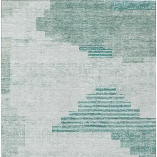 Teal Blue Aqua And Ivory Geometric Washable Indoor Outdoor Area Rug Photo 8