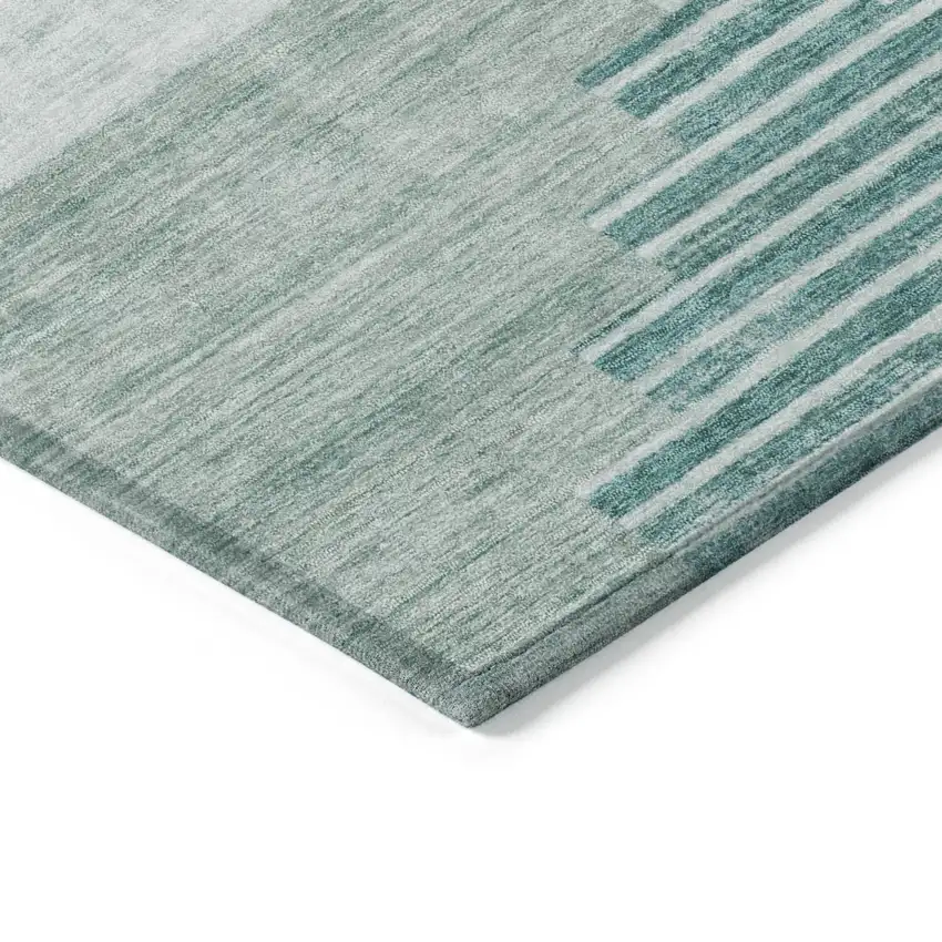 Teal Blue Aqua And Ivory Geometric Washable Indoor Outdoor Area Rug Photo 9