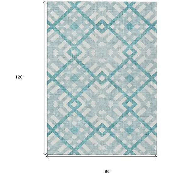 Teal Blue Aqua And Ivory Geometric Washable Indoor Outdoor Area Rug Photo 3