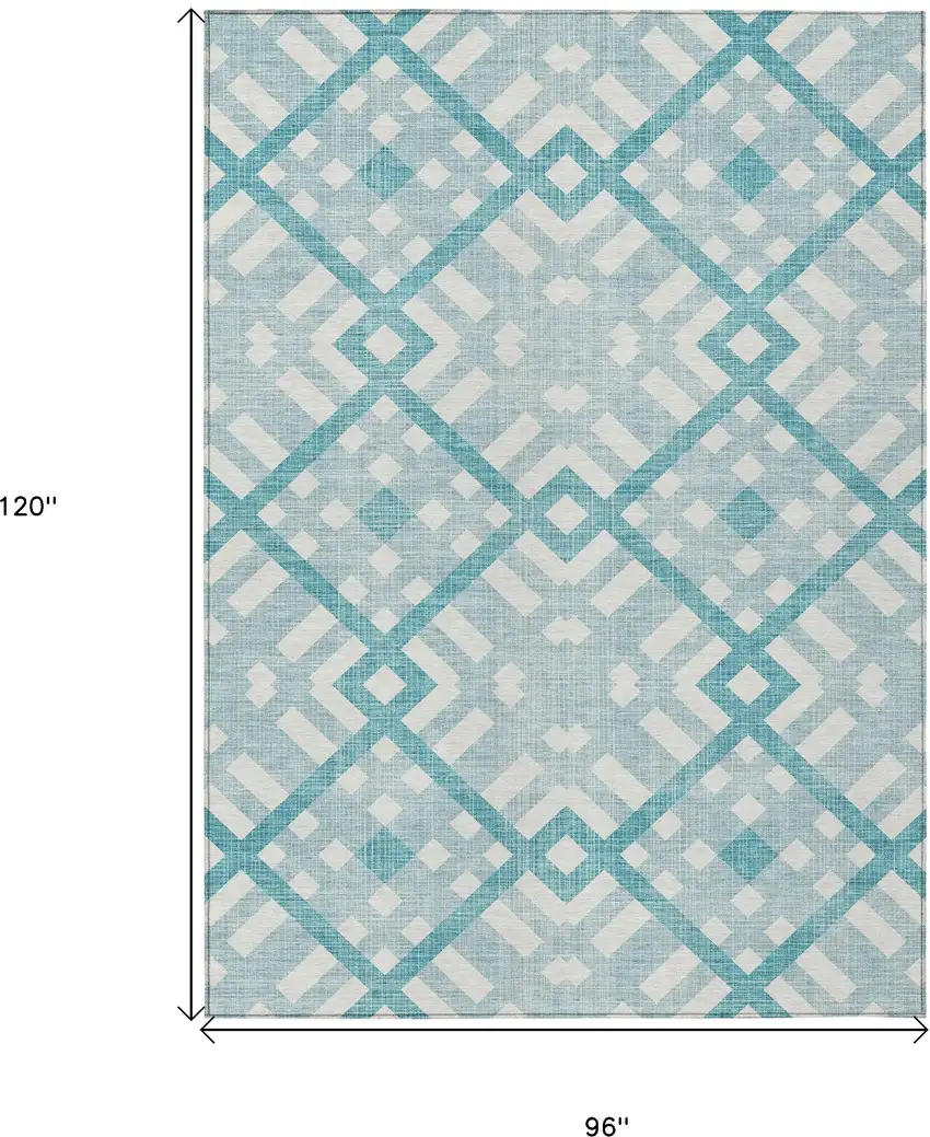 Teal Blue Aqua And Ivory Geometric Washable Indoor Outdoor Area Rug Photo 3
