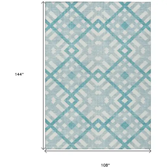 Teal Blue Aqua And Ivory Geometric Washable Indoor Outdoor Area Rug Photo 3