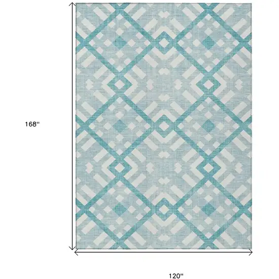 Teal Blue Aqua And Ivory Geometric Washable Indoor Outdoor Area Rug Photo 8