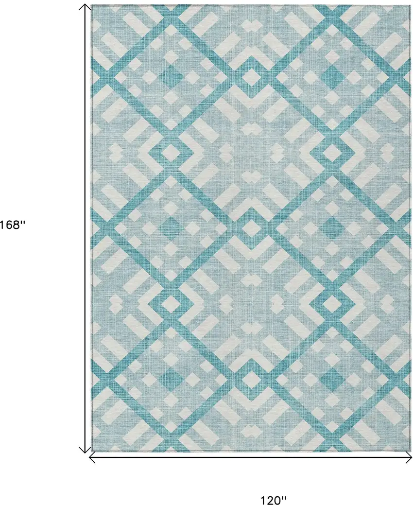 Teal Blue Aqua And Ivory Geometric Washable Indoor Outdoor Area Rug Photo 8