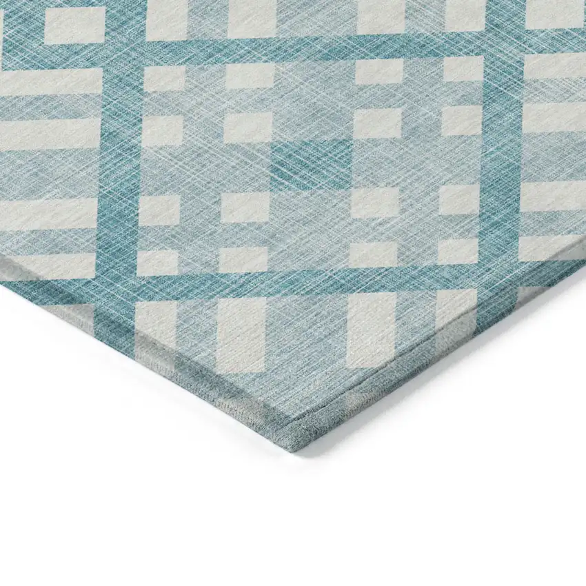 Teal Blue Aqua And Ivory Geometric Washable Indoor Outdoor Area Rug Photo 2