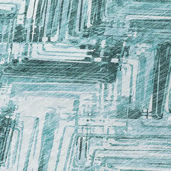 Teal Blue Aqua And Ivory Geometric Washable Indoor Outdoor Area Rug Photo 5