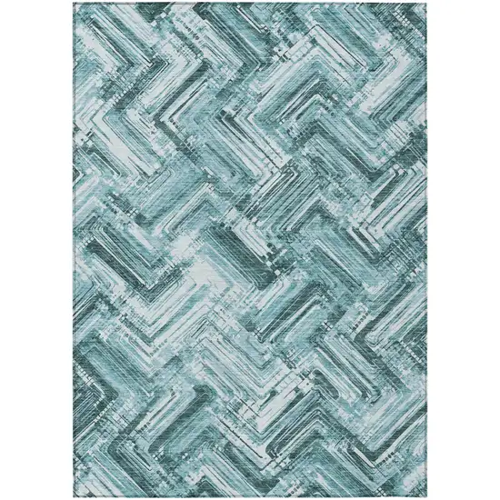 Teal Blue Aqua And Ivory Geometric Washable Indoor Outdoor Area Rug Photo 2
