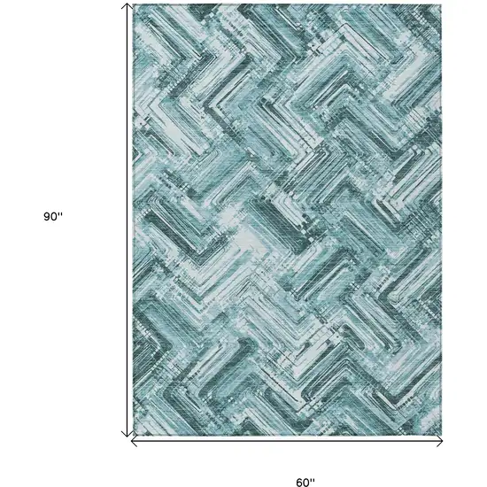 Teal Blue Aqua And Ivory Geometric Washable Indoor Outdoor Area Rug Photo 9