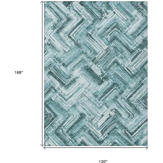 Teal Blue Aqua And Ivory Geometric Washable Indoor Outdoor Area Rug Photo 3