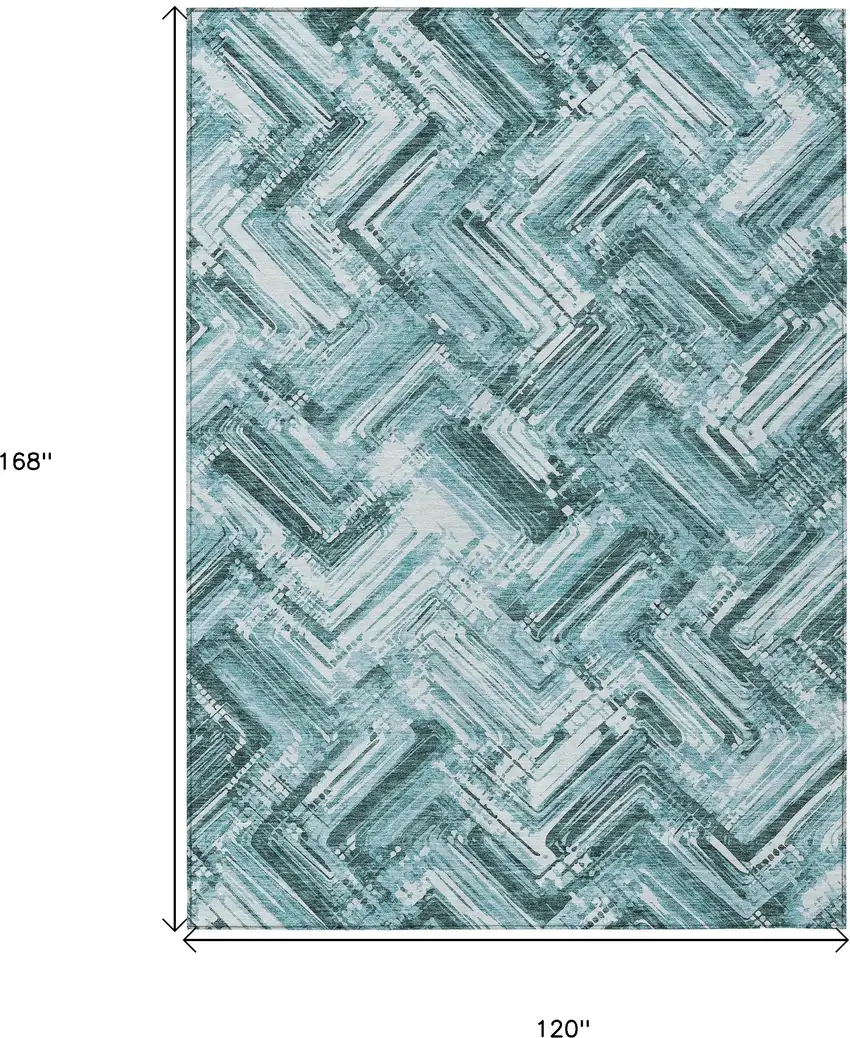 Teal Blue Aqua And Ivory Geometric Washable Indoor Outdoor Area Rug Photo 3