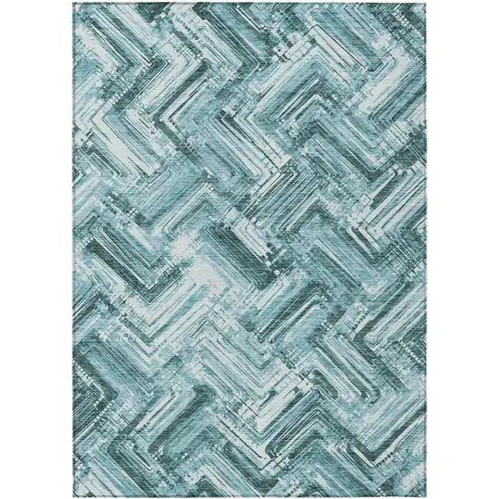 Teal Blue Aqua And Ivory Geometric Washable Indoor Outdoor Area Rug Photo 1