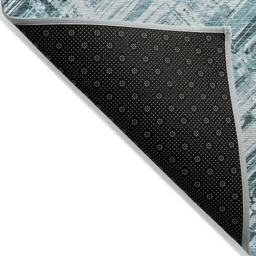Teal Blue Aqua And Ivory Geometric Washable Indoor Outdoor Area Rug Photo 2