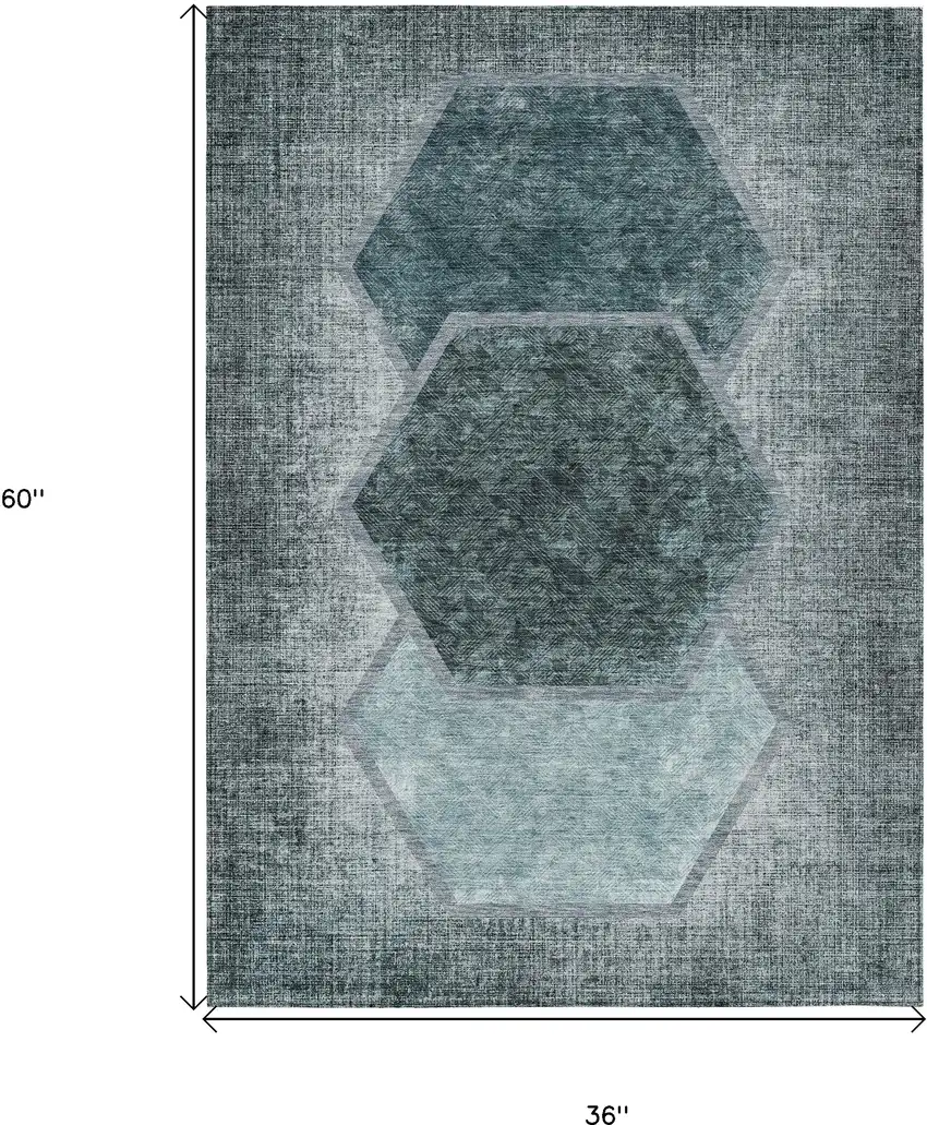 Teal Blue Aqua And Ivory Geometric Washable Indoor Outdoor Area Rug Photo 3