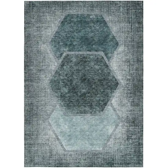 Teal Blue Aqua And Ivory Geometric Washable Indoor Outdoor Area Rug Photo 6