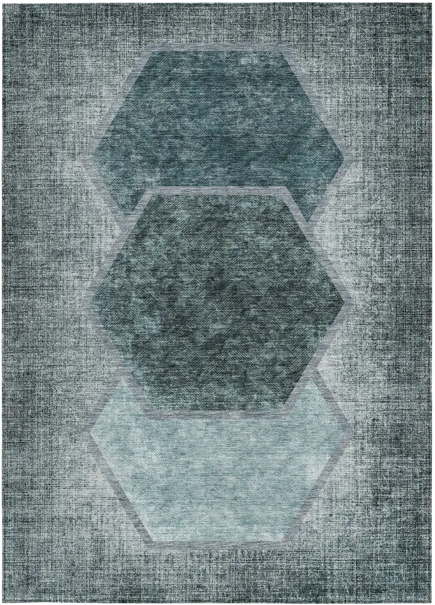 Teal Blue Aqua And Ivory Geometric Washable Indoor Outdoor Area Rug Photo 6