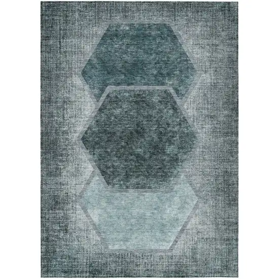 Teal Blue Aqua And Ivory Geometric Washable Indoor Outdoor Area Rug Photo 2