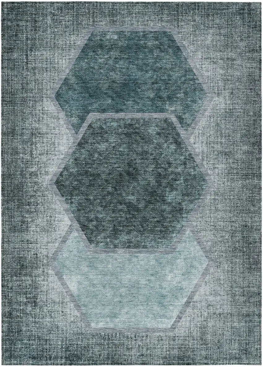 Teal Blue Aqua And Ivory Geometric Washable Indoor Outdoor Area Rug Photo 2